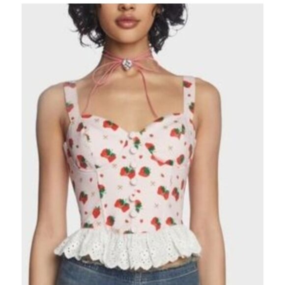 Dolls Kill X Strawberry Shortcake Meadow Greeting Corset Top M - Picture 3 of 9